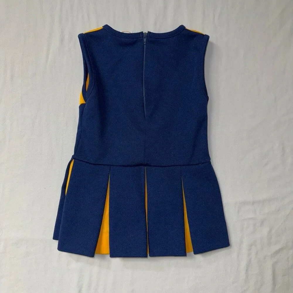 University Of Delaware Cheerleader Dress Girls Size 3 Yellow Navy Pleated Logo